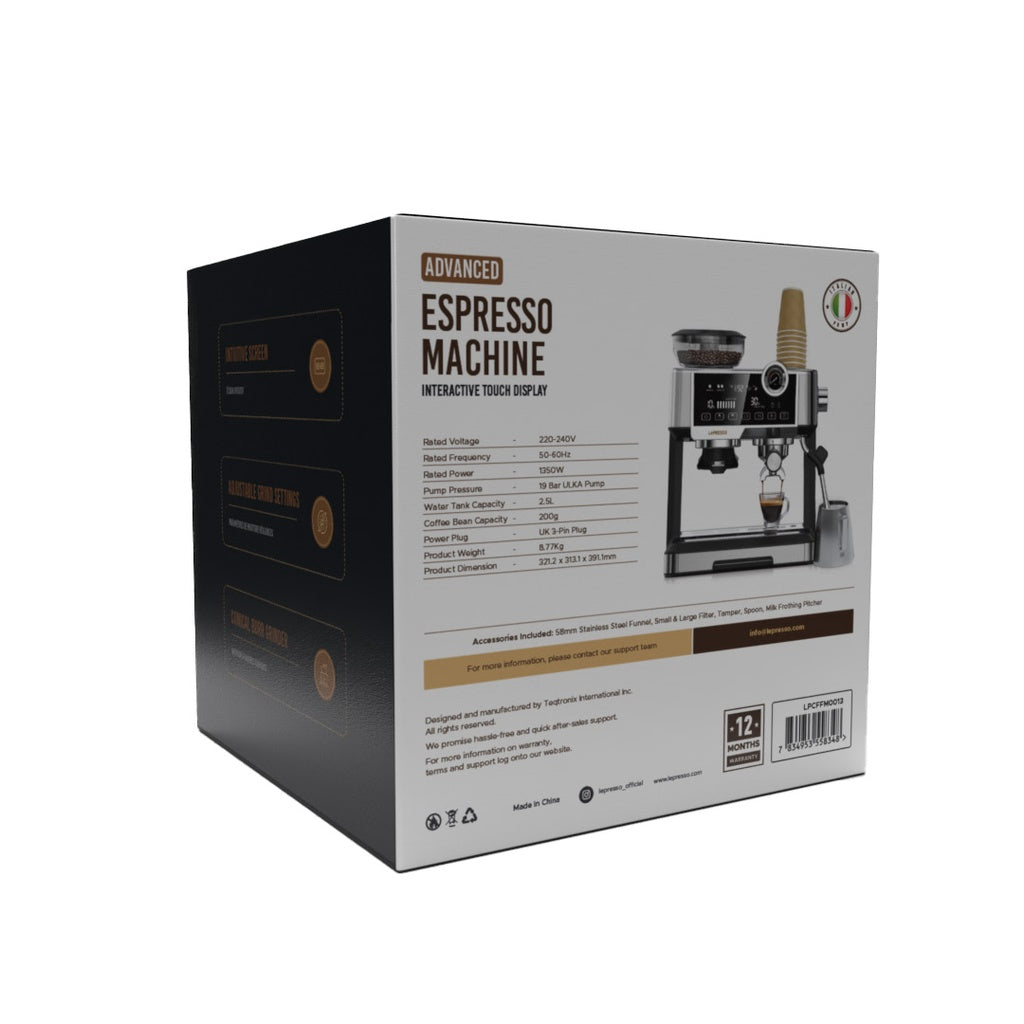 ماكينة القهوة ليبريسو مع مطحنة مدمجة وضغط 19 بار ومضخة ULKA, بسعة 2.5 لتر - فضي | LePresso Coffee Machine with Coffee Grinder 19 Bar ULKA Pump 2.5L - Silver
