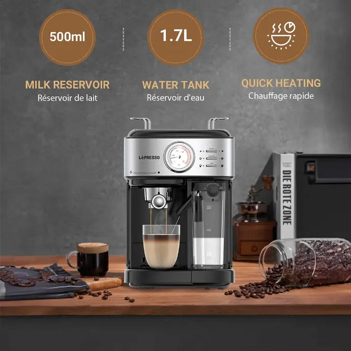ماكينة تحضير القهوة من ليبريسو بضغط 20 بار مع فلتر كبسولات - اسود | LePresso Coffee Machine 20 Bar Powerful Pressure Pump With Capsule Filter - Black