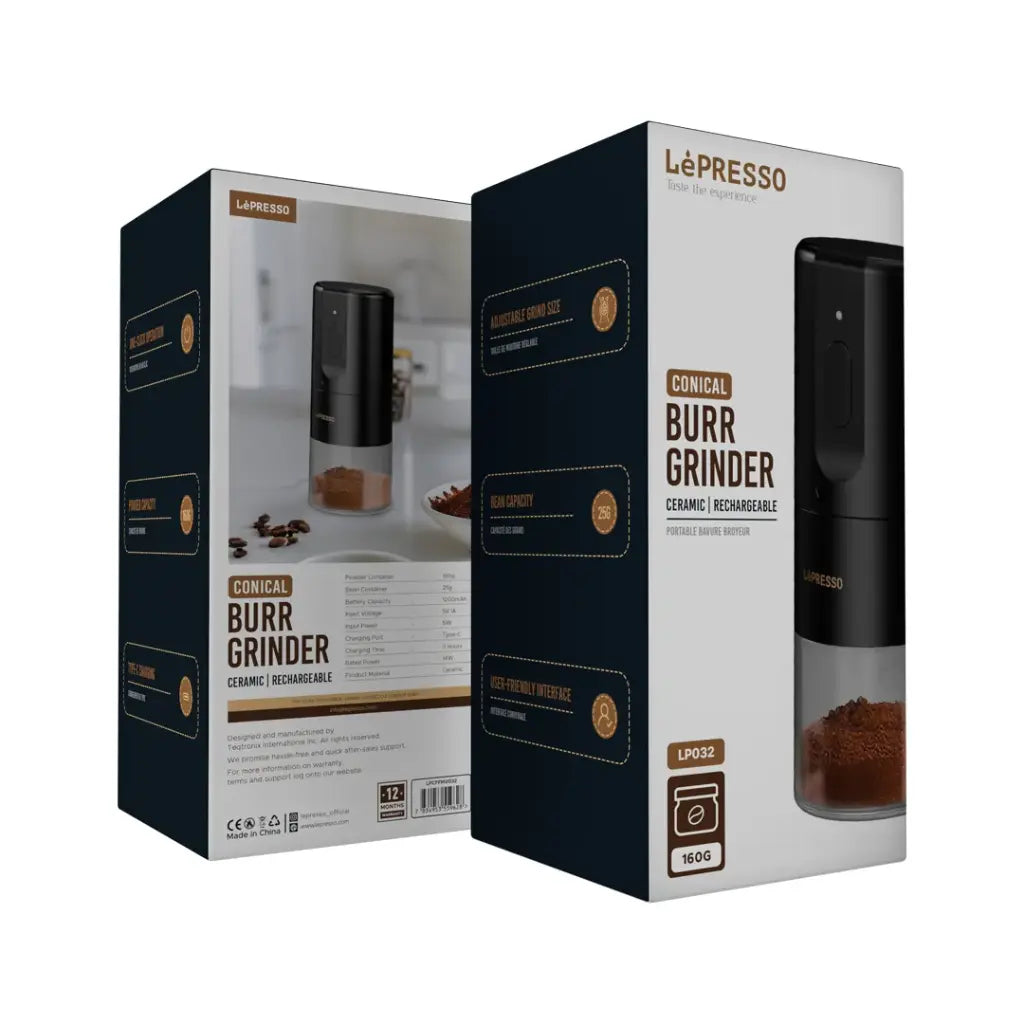 LePresso Portable Coffee Conical Grinder Espresso Machine Black - ماكينة تحضير قهوة إسبريسو محمولة بمطحنة مخروطية من ليبريسو