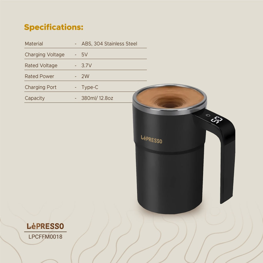 LePresso Stirmagic Auto Stirring Mug Black - كوب التحريك التلقائي ستيرماجيك من ليبريسو أسود