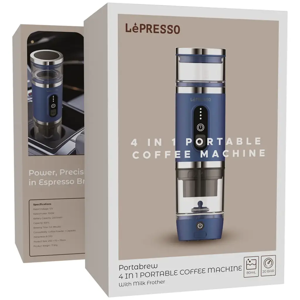 ماكينة قهوة ليبريسو بورتا بريو المحمولة 4 في 1 مع خفاقة حليب | LePresso Portabrew 4-in-1 Portable Coffee Machine With Milk Frother