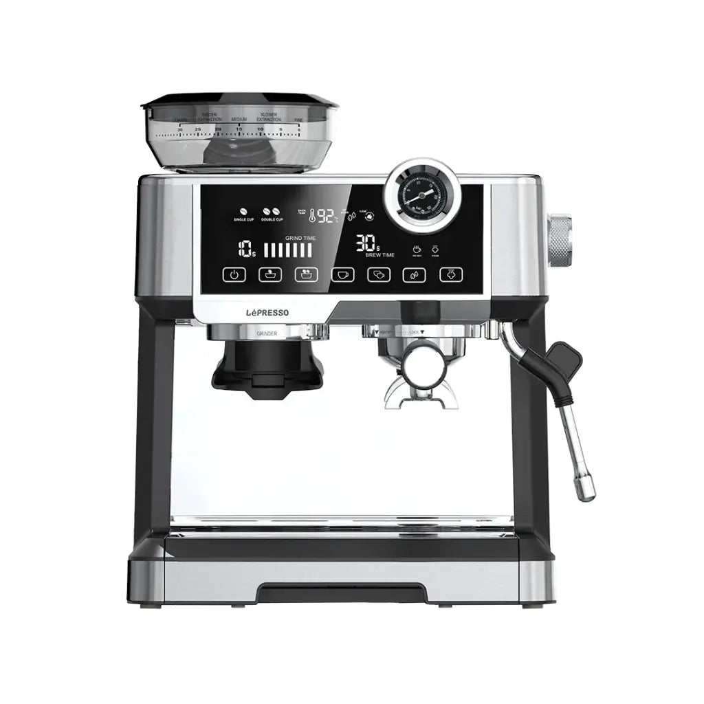 ماكينة القهوة المزدوجة ليبريسو مع مطحنة ومضخة ضغط 19 بار وسعة 2.8 لتر - فضي | LePresso Dual Boiler Coffee Machine with Grinder 19-bar ULKA Pump 2.8L - Silver
