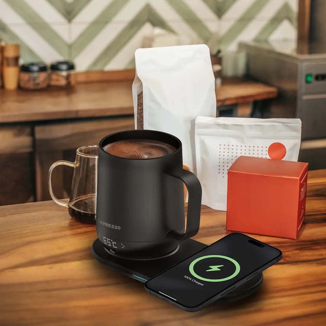 كوب ليبريسو الذكي لتسخين المشروبات بسعة 355 مل مع قاعدة شحن لاسلكية - اسود | LePresso Heated Mug 12oz with Wireless Charging Pad - Black