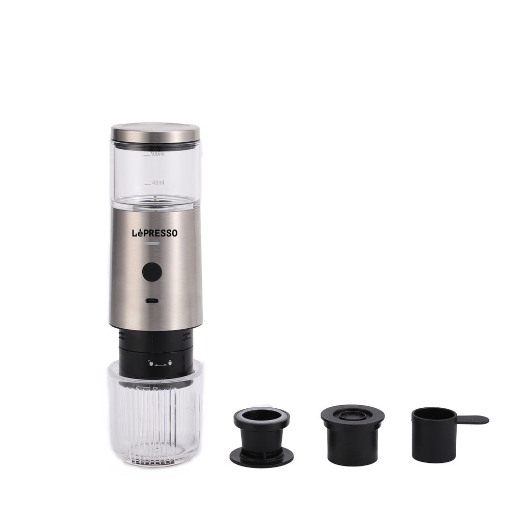 ماكينة اسبريسو محمولة ستانلس ستيل من ليبريسو بسعة 100 مل وبطارية بسعة 2000 مللي امبير | LePresso Portable Espresso Maker 9 Bar, 100ml, 2000mAh