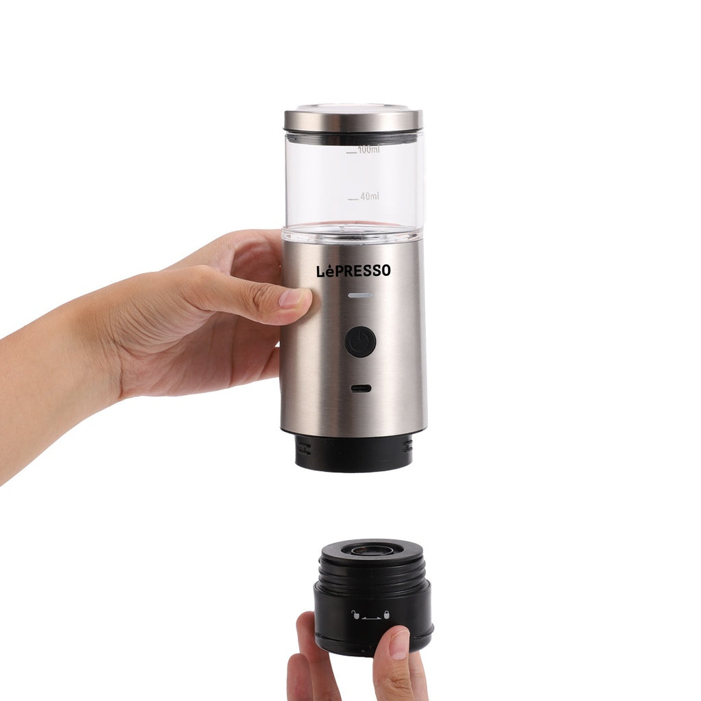 ماكينة اسبريسو محمولة ستانلس ستيل من ليبريسو بسعة 100 مل وبطارية بسعة 2000 مللي امبير | LePresso Portable Espresso Maker 9 Bar, 100ml, 2000mAh