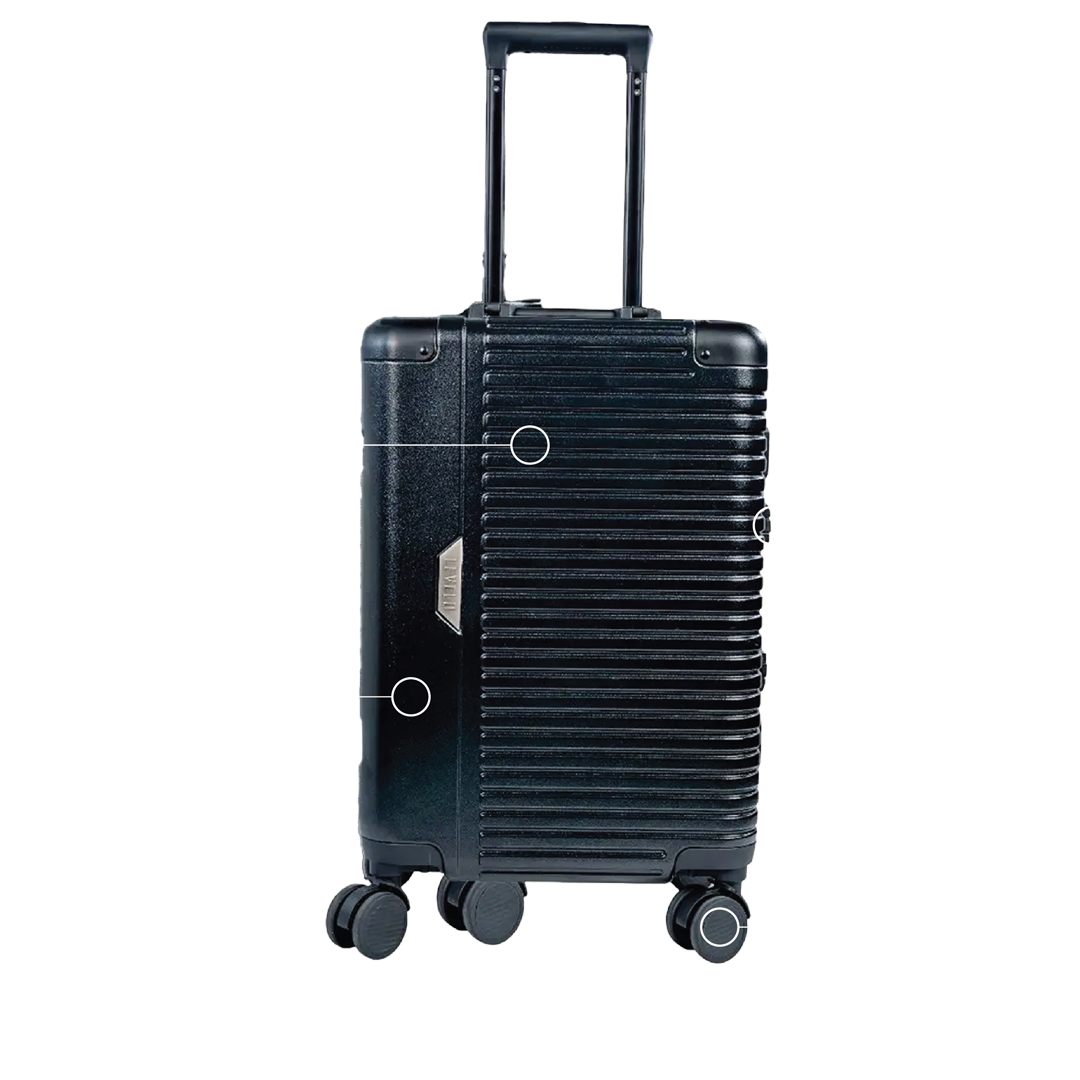 طقم حقائب سفر ليفيلو Travelo من الالمنيوم و PC - اسود معدني | Levelo Travelo Aluminum & PC Luggage Set – Metallic Black