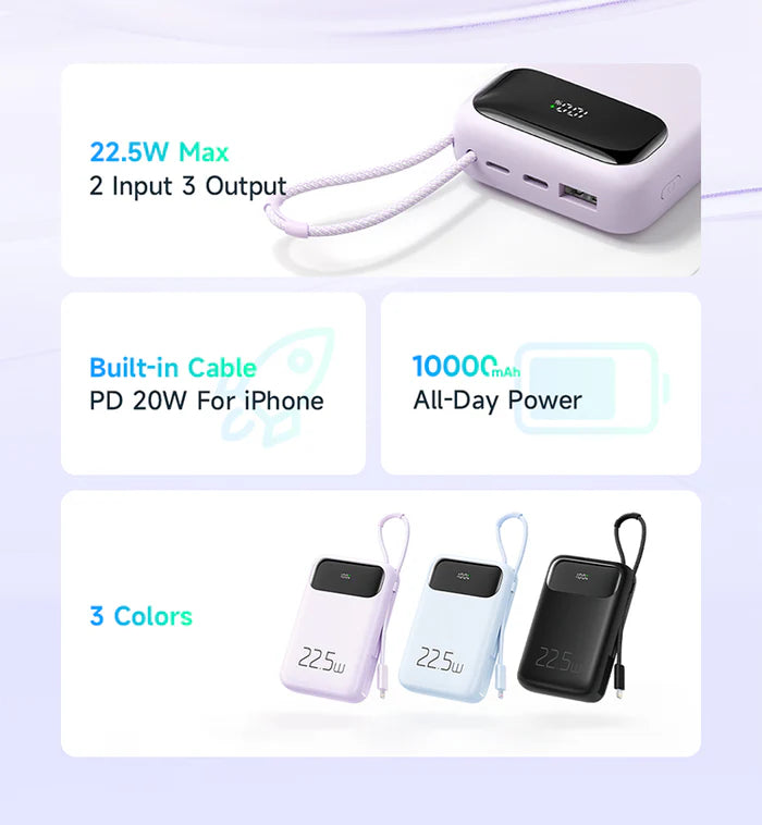 Mcdodo 22.5W PD digital display with Lightning cable 10000mAh - شاشة ديجيتال ماكدودو 22.5 وات PD مع كابل لايتنينج 10000 مللي أمبير