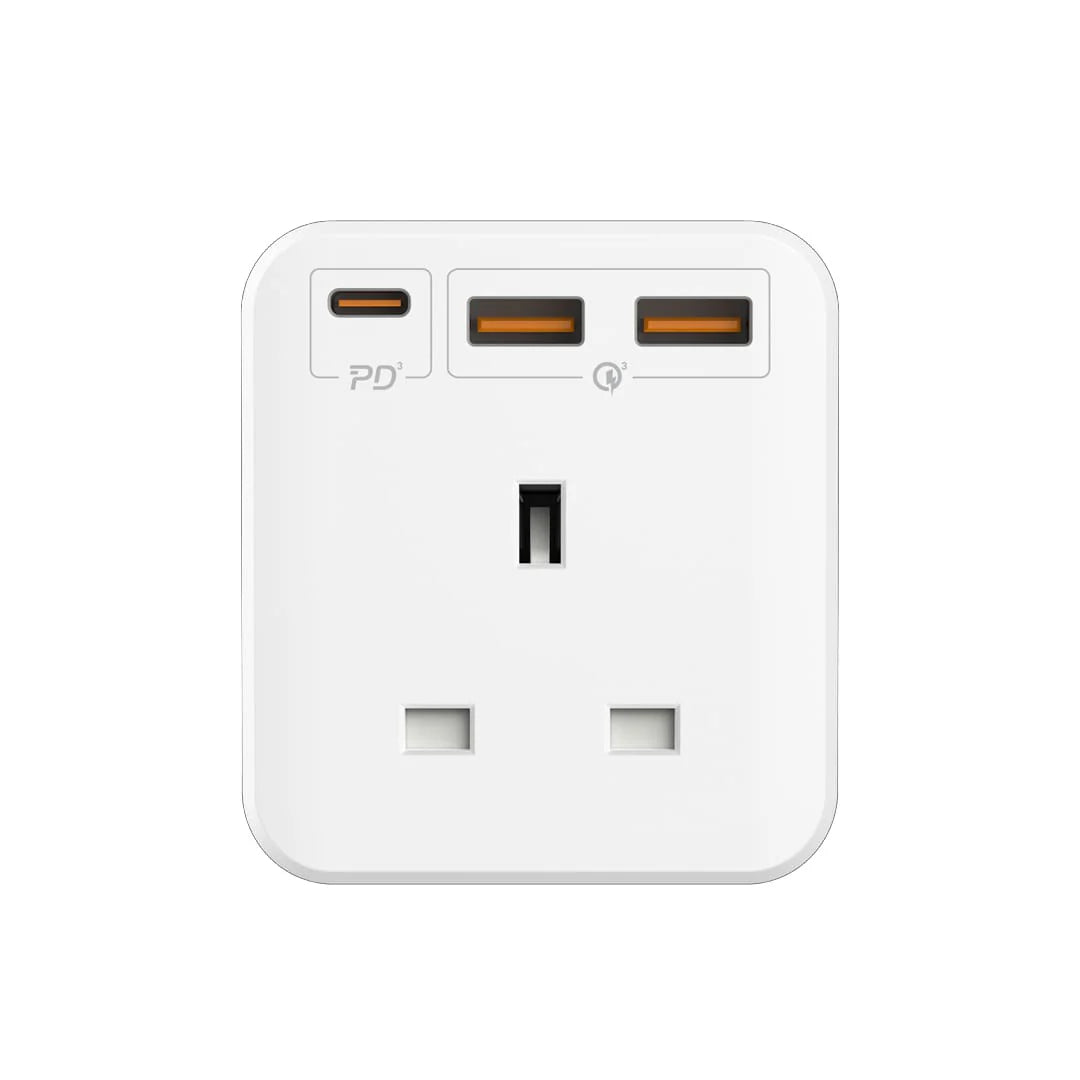 Momax ONEPLUG 3-Outlet Cube Extension Socket with USB Ports - مقبس تمديد موماكس وان بلاج المكعب بثلاثة مخارج كهربائية ومنافذ USB