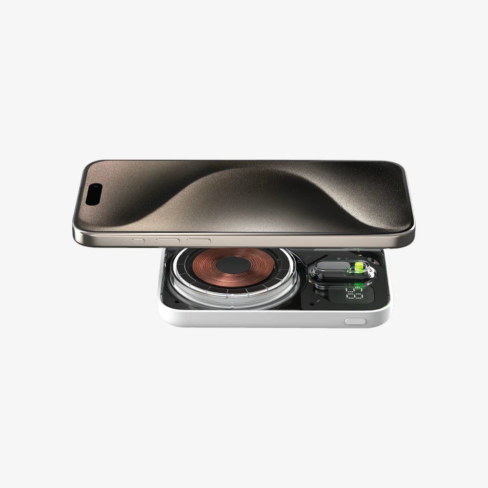 Momax 1-Power Flow, 5000mAh Magnetic Wireless Battery Pack for MagSafe, With Stand - بور بانك موماكس 1-بور فلو مغناطيسي لاسلكي بسعة 5000 مللي امبير متوافق مع ماج سايف, مع مسند