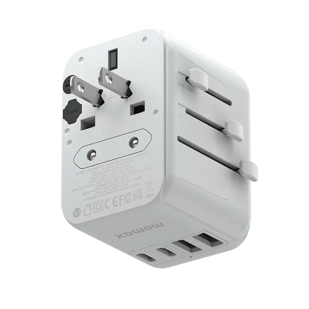 MOMAX International Plug Adapter PD 35W Travel Power Adapter Universal Charger with 3 USB-C + 2 USB-A Ports - شاحن جداري من موماكس بقدرة 35واط و 3 منافذ يو اس بي سي و 2 منافذ يو اس بي أ