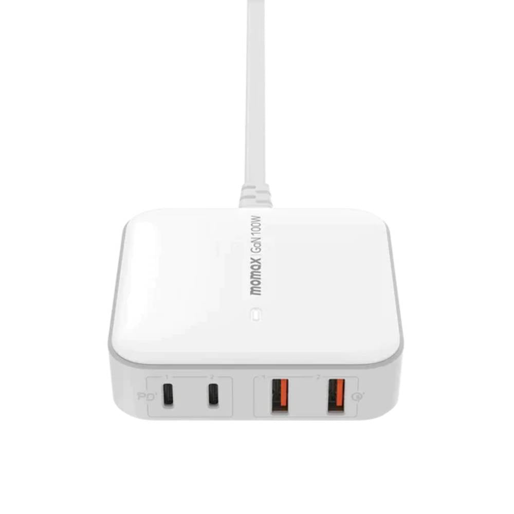 Momax ONEPLUG 100W 4-Port GaN Desktop Charger (UK Plug) - شاحن مكتبي GaN موماكس وان بلاج بقدرة 100 واط, شاحن سريع مع فيش UK