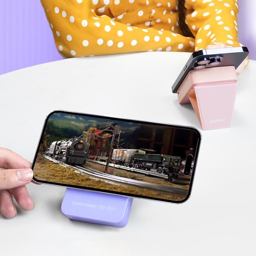 Momax Q.Mag Power 15, 10000mAh Magnetic Wireless Battery Pack with Stand - باور بانك موماكس كيو ماج بور 15 اللاسلكي المفناطيسي بسعة 10000 مللي امبير, مع حامل
