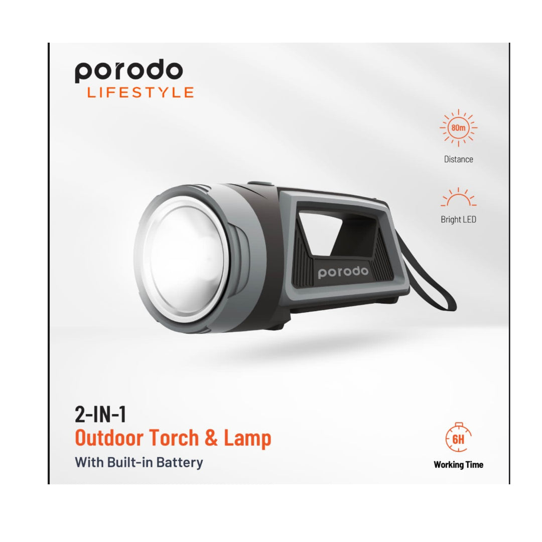 كشاف ومصباح خارجي 2 في 1 من بورودو لايف ستايل ببطارية مدمجة 3 واط, اضائة بقدرة 380 لومن | Porodo Lifestyle 2-in-1 Outdoor Torch & Lamp with Built-In Battery 3W COB 380LM.