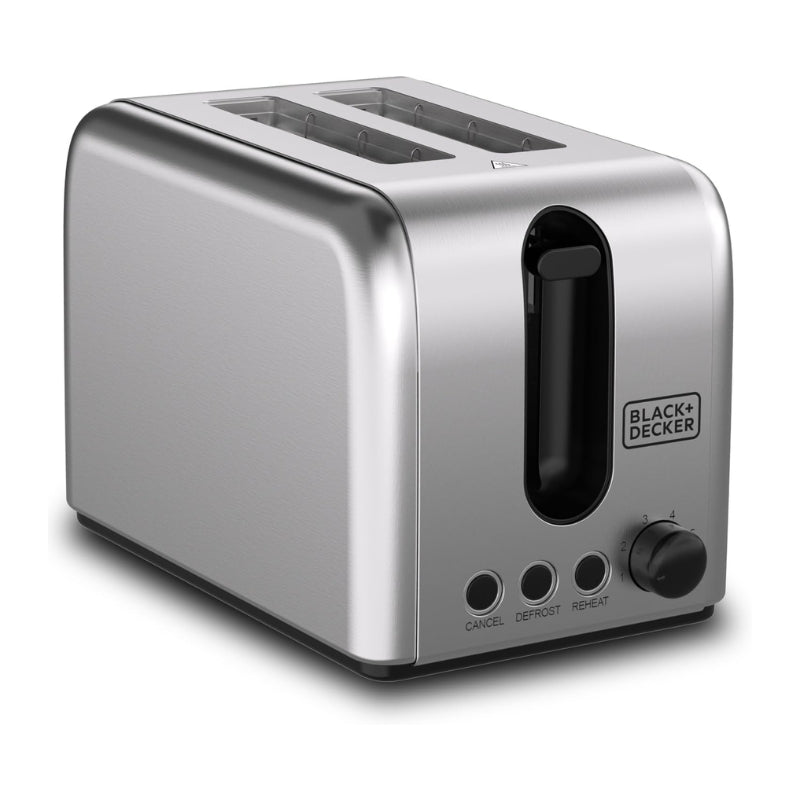 Black+Decker 2 Slice Toaster, 1050W, Double Sided Heating, 6 Toast Settings - محمص خبز بلاك آند ديكر شريحتين 1050 واط ستانلس ستيل