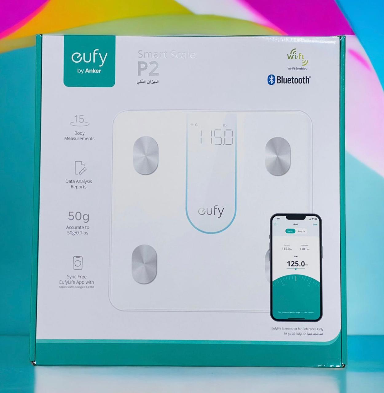 ميزان ذكي انكر يوفي P2, تحليل 16 مؤشرا صحيا, دقة عالية, دعم التطبيقات | Anker Eufy Smart Scale P2 – 16 Body Metrics, High Precision, App Sync