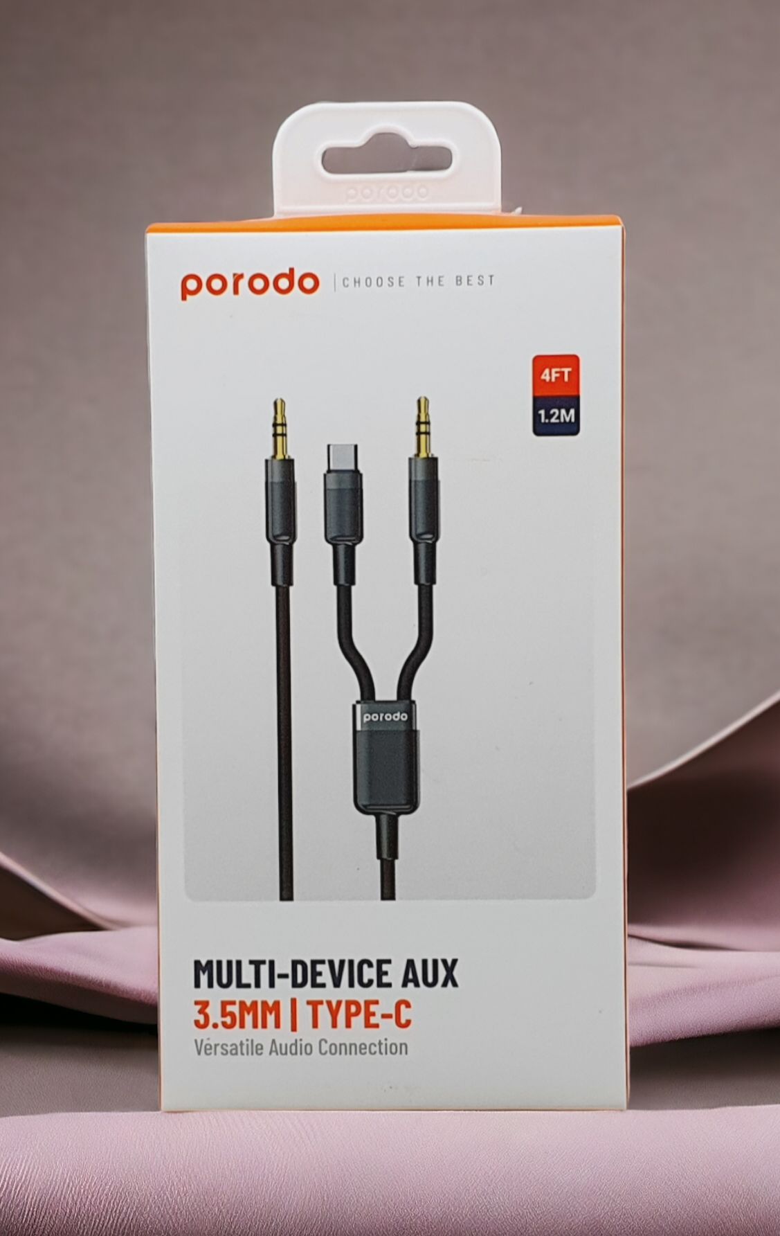 كيبل بورودو 2 في 1 من AUX 3.5mm الى تايب سي و 3.5mm بطول 1.2 متر - اسود | Porodo 2in1 AUX 3.5mm to 3.5mm + Type-C Audio Cable 1.2M – Black