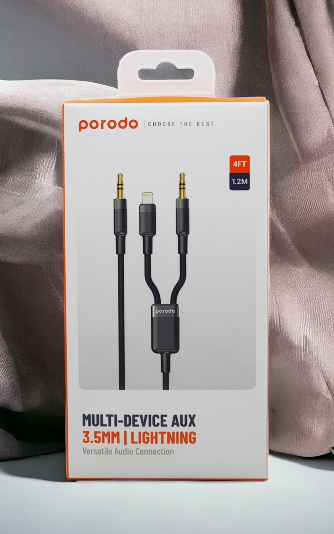 كيبل بورودو 2 في 1 من AUX 3.5mm الى لايتننغ و 3.5mm بطول 1.2 متر - اسود | Porodo 2in1 AUX 3.5mm to 3.5mm + Lightning Audio Cable 1.2M – Black