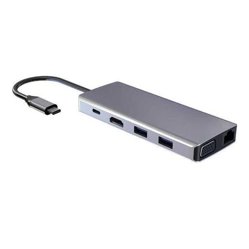 Powerology 11 in 1 USB-C Hub Gray - محوّل باورولوجي 11 في 1 تايب سي منافذ متعددة وكفاءة عالية