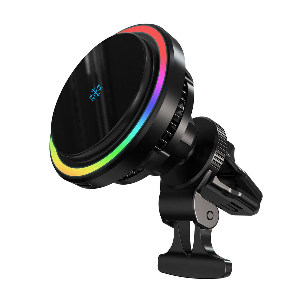 Powerology Qi2 Standard 15W Compatible With iPhone15 MagSafe Fast Charger - شاحن باورولوجي MagSafe Qi2 سريع 15 واط مع تبريد وإضاءة RGB