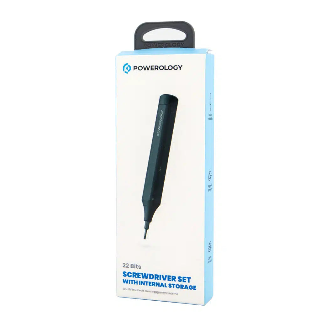 طقم مفكات باورولوجي, 22 رأس مفك مع تخزين داخلي مغناطيسي | Powerology 22 Bits Screwdriver Set with Internal Storage.