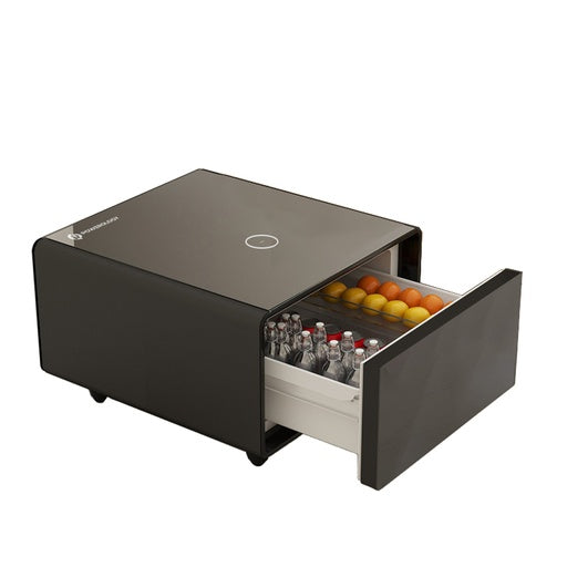 ثلاجة طاولة جانبية 65 لتر مع سطح زجاجي من باورولوجي, مع شاشة لمس وشحن لاسلكي ومنافذ يو اس بي - اسود | Powerology 65L Mini Side Table Fridge with LED Touch Display, Wireless Charging & USB Ports – Black