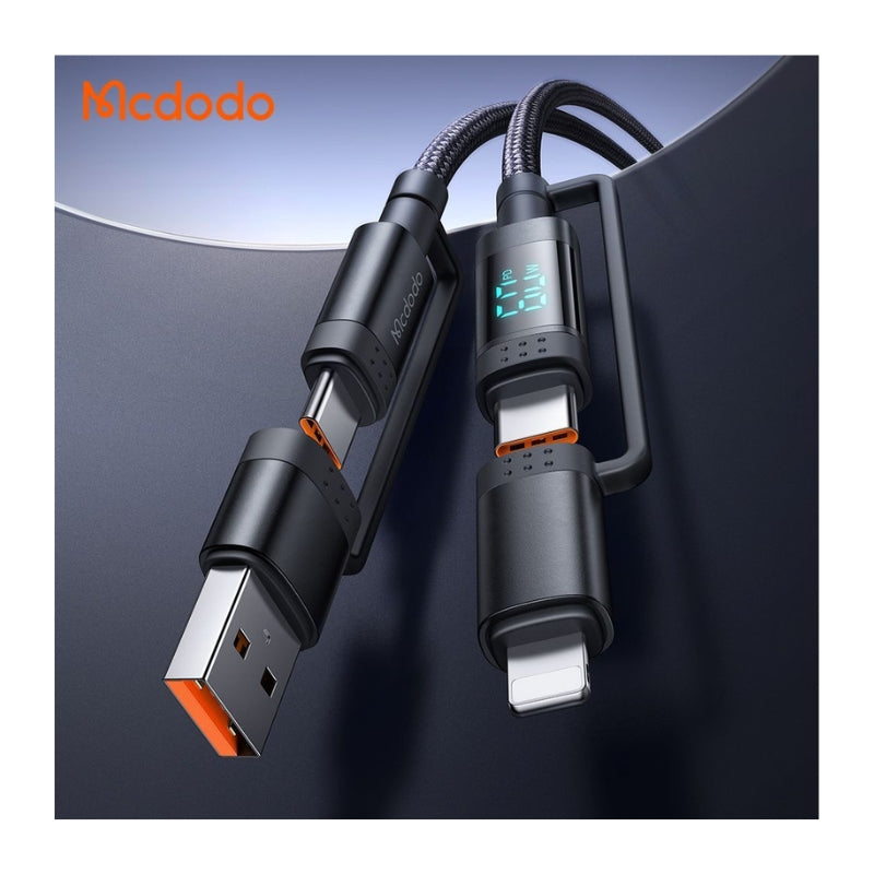 كيبل مكدودو 4 في 1, يو اس بي اي - يو اس بي سي الى يو اس بي سي - لايتننغ بقدرة 60 واط وطول 1.2 متر | Mcdodo 4-in-1 60W USB-C-USB-A to USB-C-Lightning Travel Cable 1.2m