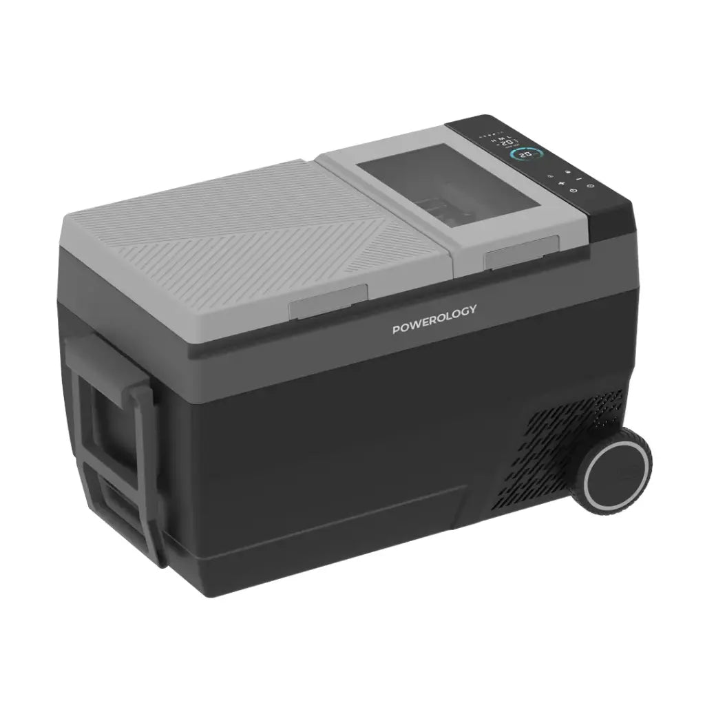 ثلاجة محمولة بعجلات بقدرة 90 واط من باورولوجي مع صانعة ثلج - اسود | Powerology 90W Portable Refrigerator with Ice Maker & Wheels – Black