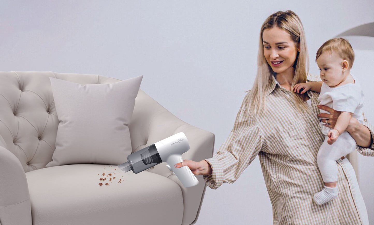 مكنسة محمولة لاسلكية صغيرة بقدرة 50 واط وسعة 120 مل - ابيض | Porodo Blue Portable Cordless Mini Vacuum Cleaner 50W 120mL - White