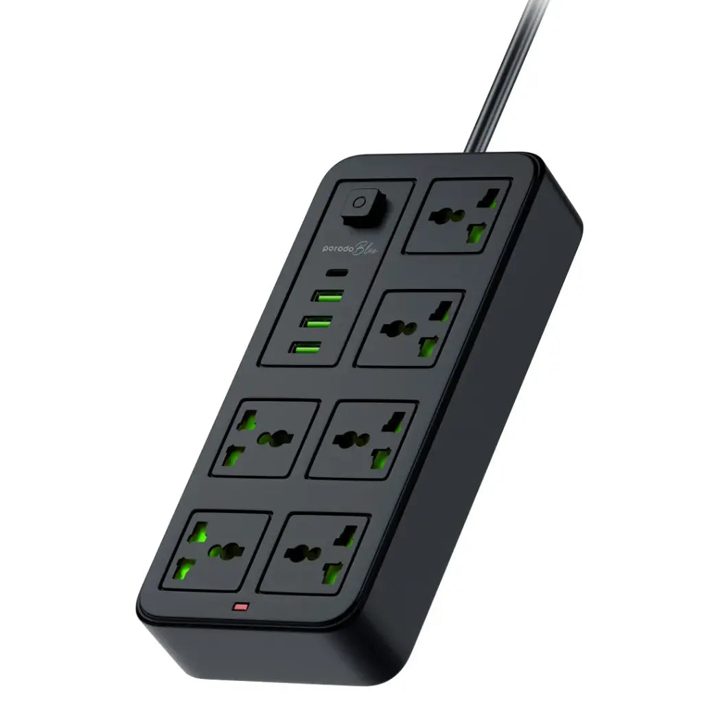 وصلة كهربائية بورودو بلو ب 6 مخارج AC مع كيبل بطول 3 امتار | Porodo Blue 6 Universal Sockets Power Strip 3M