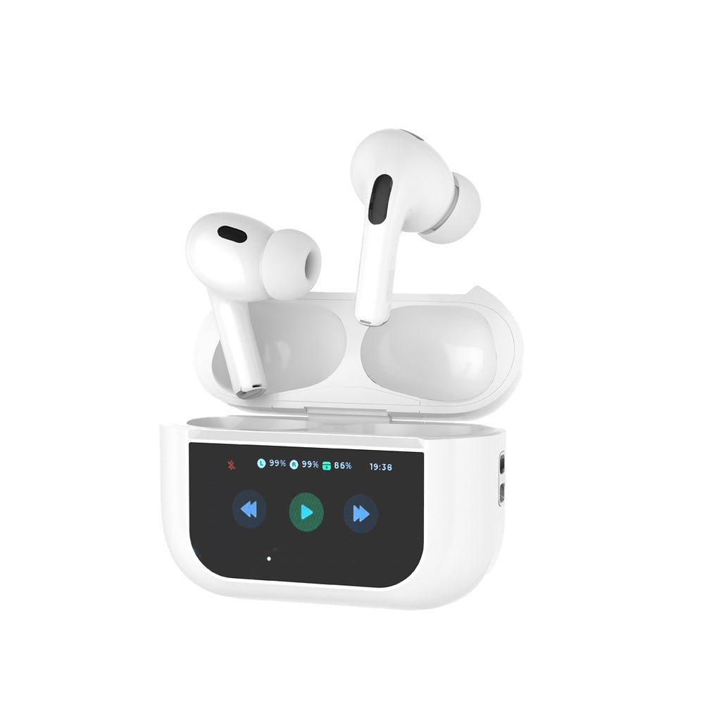 سماعات بورودو بلو ايربودز 2 مع شاشة لمس بحجم 1.47 بوصة - ابيض | Porodo Blue AirPods Pro2 with Screen - White