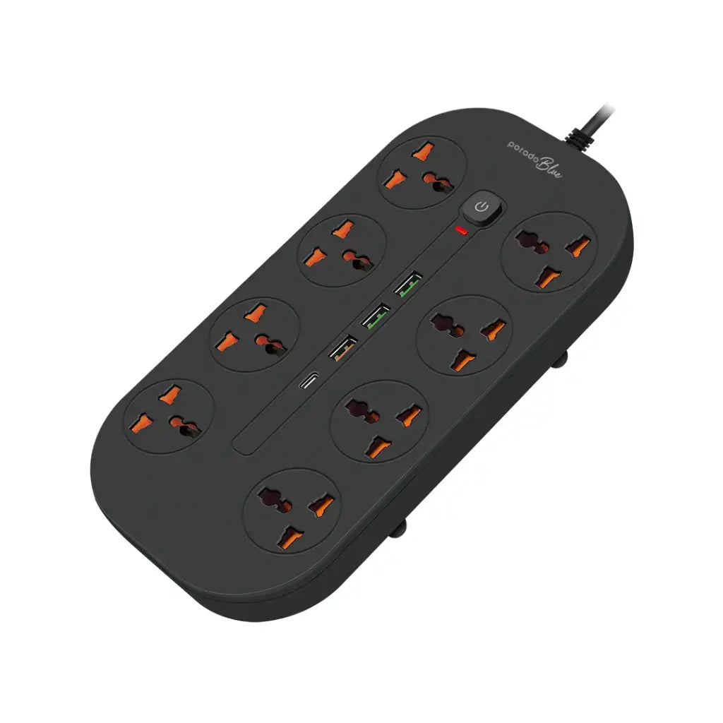 وصلة كهربائية بورودو بلو ب 8 مخارج AC - اسود | Porodo Blue 8 AC Power Strip - Black