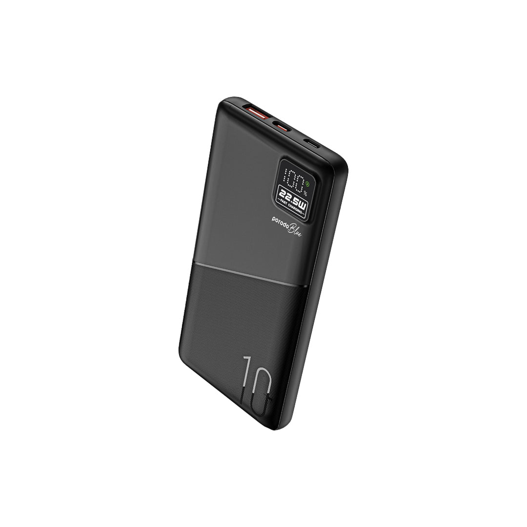 باور بانك بورودو بلو بسعة 10,000 مللي امبير بشحن سريع بمنفذي يو اس بي اي ويو اس بي سي | Porodo Blue 10000mAh Quick Charge Power Bank USB-A and USB-C Output