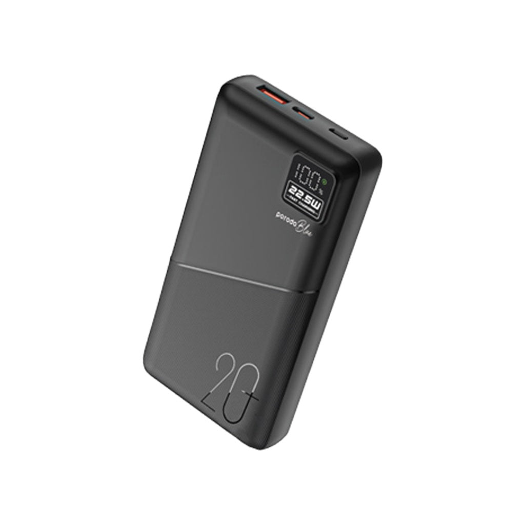 بورودو باور بانك بسعة 20000mAh بمنفذ تايب سي ويو اس بي اي و مايكرو يو اس بي مع شاشة رقمية | Porodo Blue 20000mAh Powerbank Type-C USB A and Micro with Digital Display.