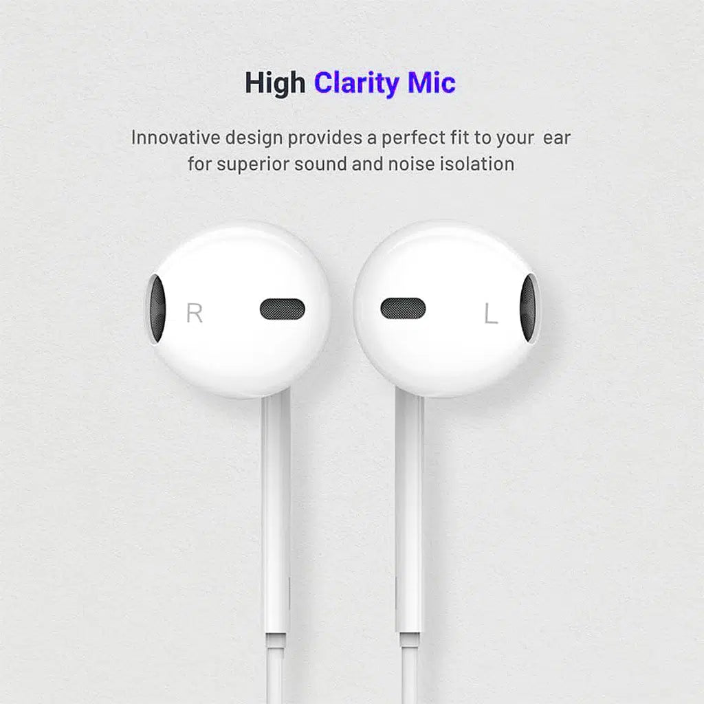 سماعات بورودو ساوندتيك ستيريو تايب سي مع مايكروفون عالي الوضوح - ابيض | Porodo Soundtec Stereo Earphones Type-C with High-Clarity Mic – White