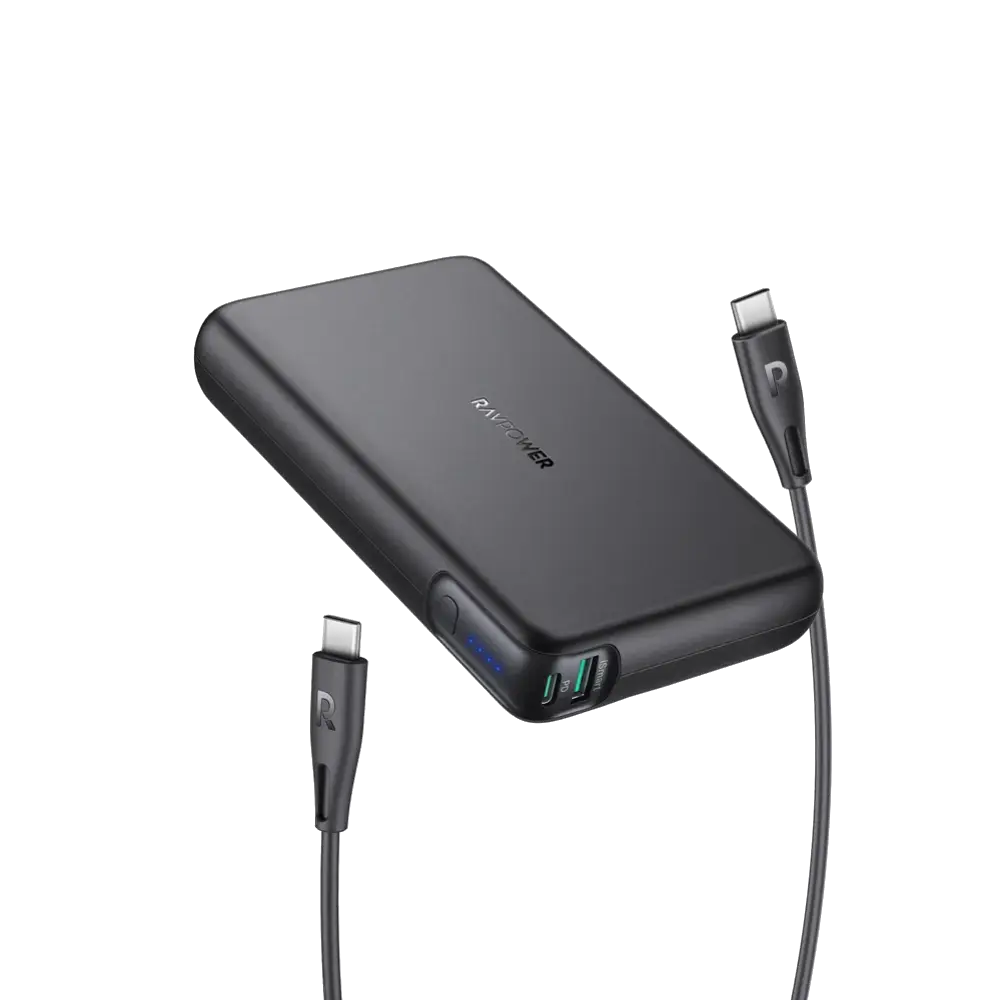 باور بانك بسعة 30الف ملي أمبير بقدرة 100 واط مع منفذين تايب سي ويو اس بي من راف باور - RAVPower Upgraded 30000mAh 100W 2-Port Portable