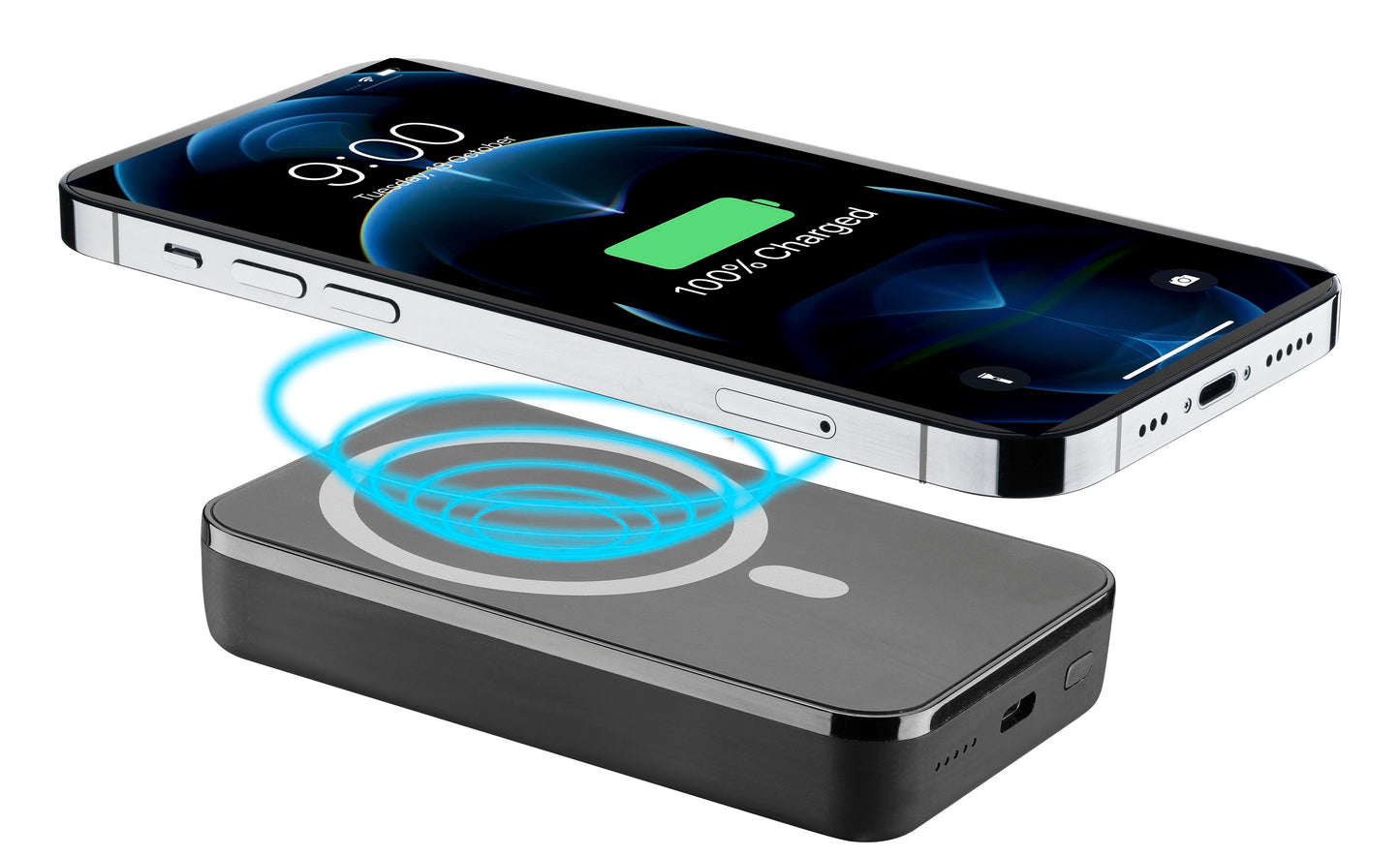 Cellularline Wireless Power Bank MAG 10000 Battery Charger Compatible with Mag Safe System - سيلولار لاين باور بانك لاسلكي شاحن بطارية متوافق مع نظام ماجسيف سعة 10000 مللي أمبير