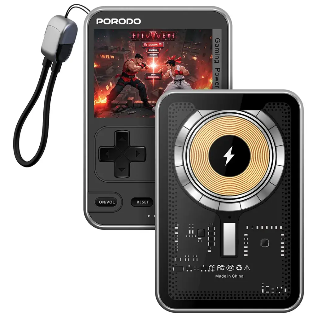 باور بانك بورودو آركيد فولت المغناطيسي اللاسلكي بسعة 5000 مللي امبير - اسود | Porodo Arcadevolt 5000mAh MagSafe Power Bank - Black