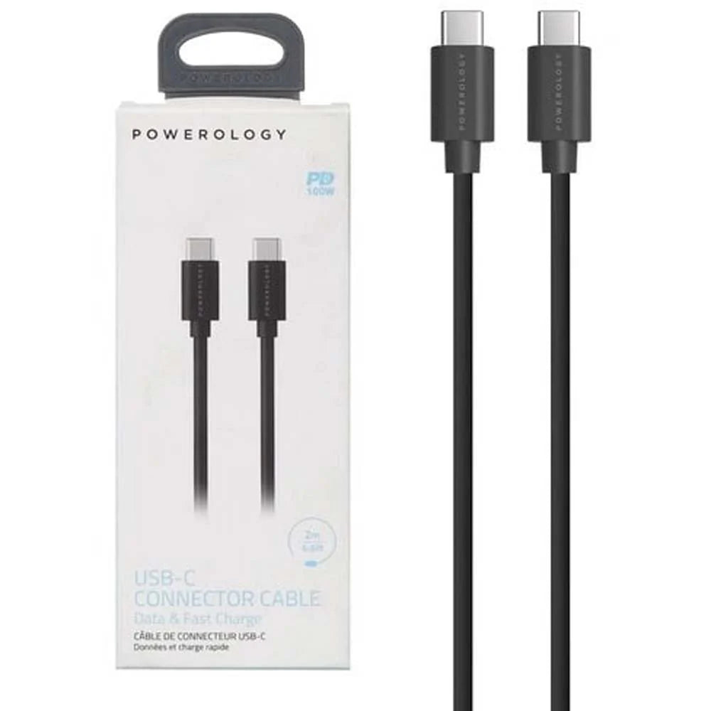 كيبل باورولوجي من يو اس بي سي الى يو اس بي سي بطول 2 متر, شحن سريع 100 واط | Powerology PVC USB-C to USB-C PD 100W Charging Cable 2M.