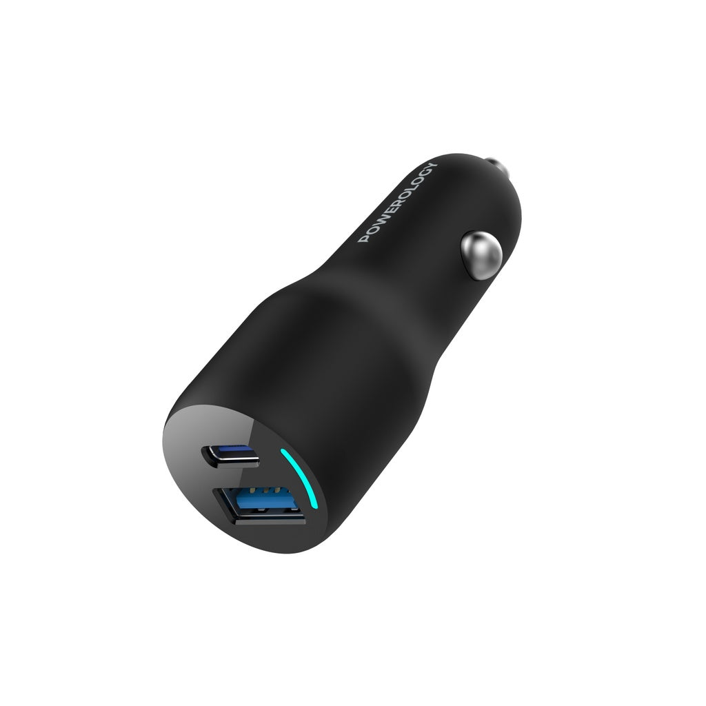 شاحن سيارة باورولوجي سريع بمنفذين يو اس بي اي و يو اس بي سي, بقدرة 35 واط | Powerology 35W PD + QC3.0 LED Dual Ports Car Charger.
