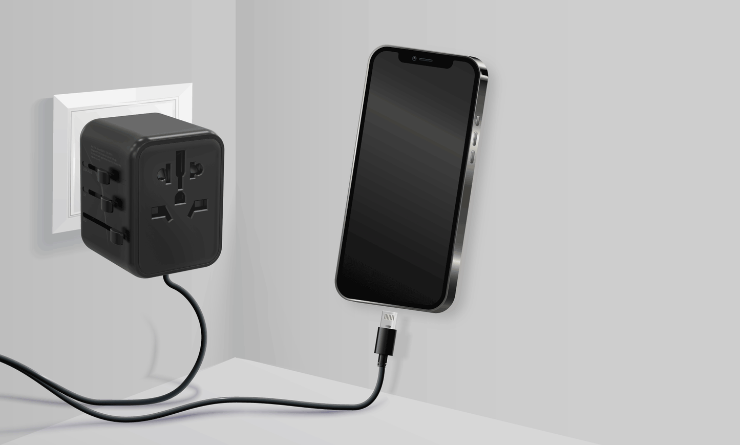 بورودو محول سفر عالمي بمنفذين يو اس بي اي بقدرة 2.4A - اسود | Porodo Dual USB-A Universal Travel Adapter 2.4A – Black