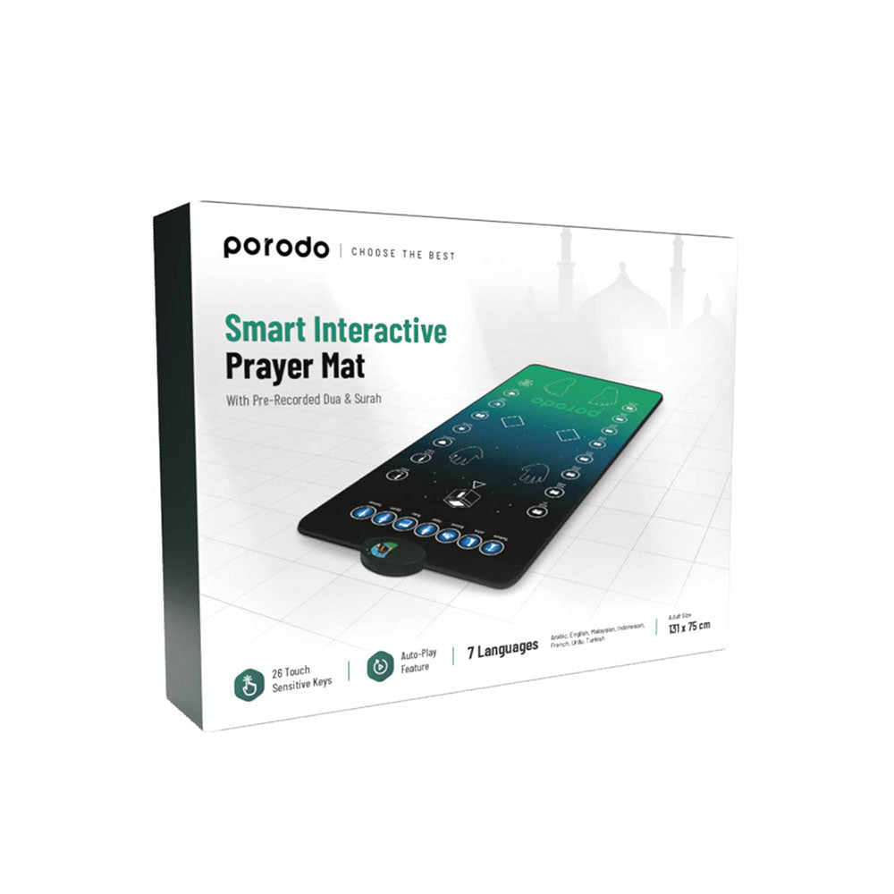 بورودو سجادة صلاة تعليمية تفاعلية للمراهقين والبالغين - ازرق غامق | Porodo Adult/Teenager Smart Interactive Educational Prayer Mat - Dark Blue