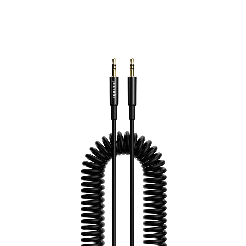 كيبل AUX 3.5mm ملفوف بطول 1.2 متر من بورودو - اسود | Porodo AUX 3.5 to 3.5 Coiled Audio Cable 1.2M – Black