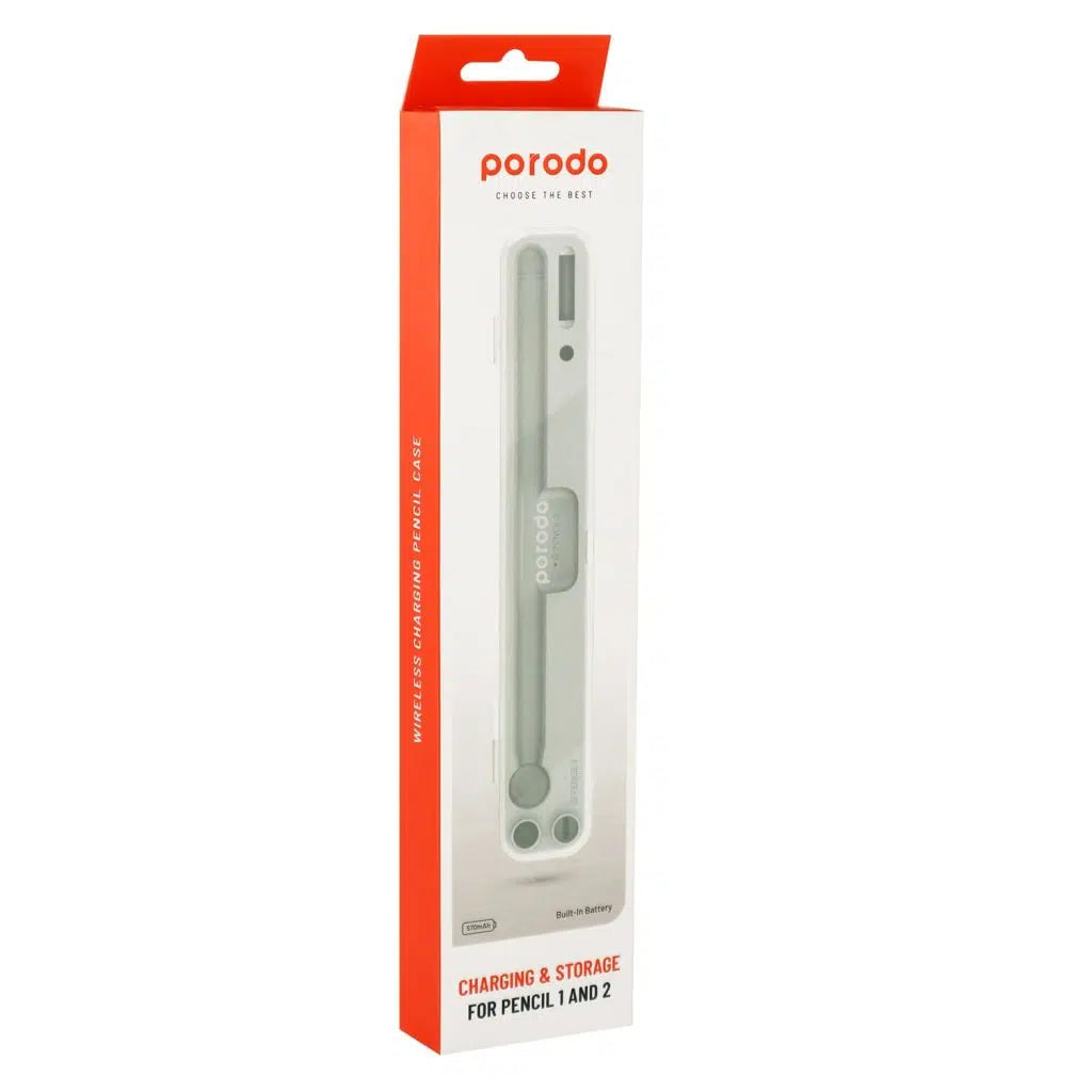 شاحن وتخزين لقلم ابل 1 و 2 من بورودو, ببطارية 570 مللي امبير - ابيض | Porodo Charging & Storage for Pencil 1/2 570mAh - White
