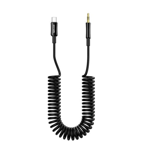 كيبل بورودو تايب سي الى AUX بطول 1.2 متر - اسود | Porodo Type-C to 3.5mm AUX Coil Audio Cable 1.2M – Black
