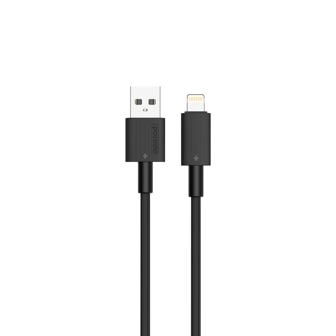 كيبل بورودو من يو اس بي اي الى لايتننغ بطول 1.2 متر, يدعم شحن سريع | Porodo USB-A to Lightning PVC Cable 1.2M – 2.4A Fast Charging