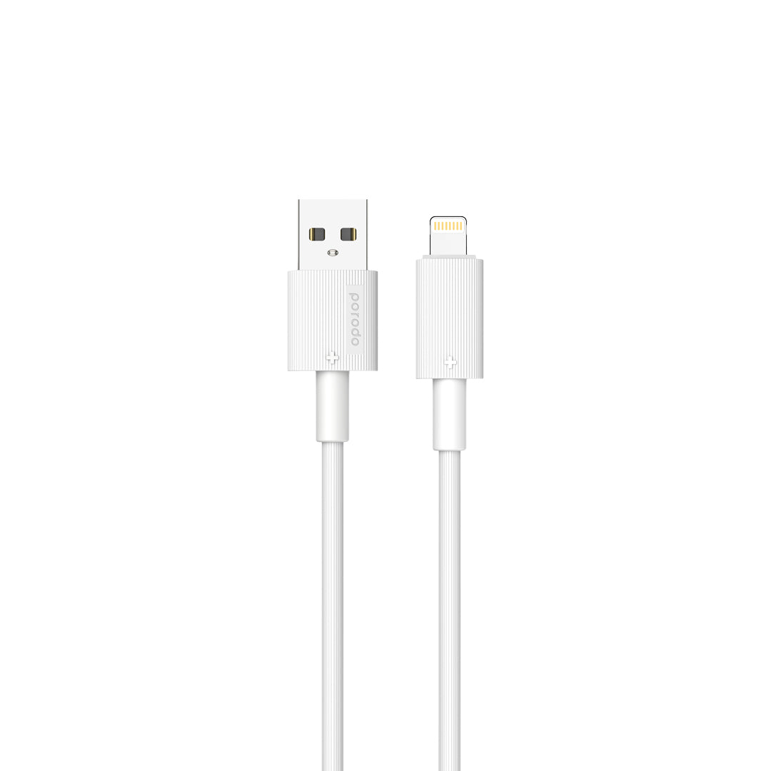 كيبل بورودو من يو اس بي اي الى لايتننغ بطول 1.2 متر, يدعم شحن سريع | Porodo USB-A to Lightning PVC Cable 1.2M – 2.4A Fast Charging