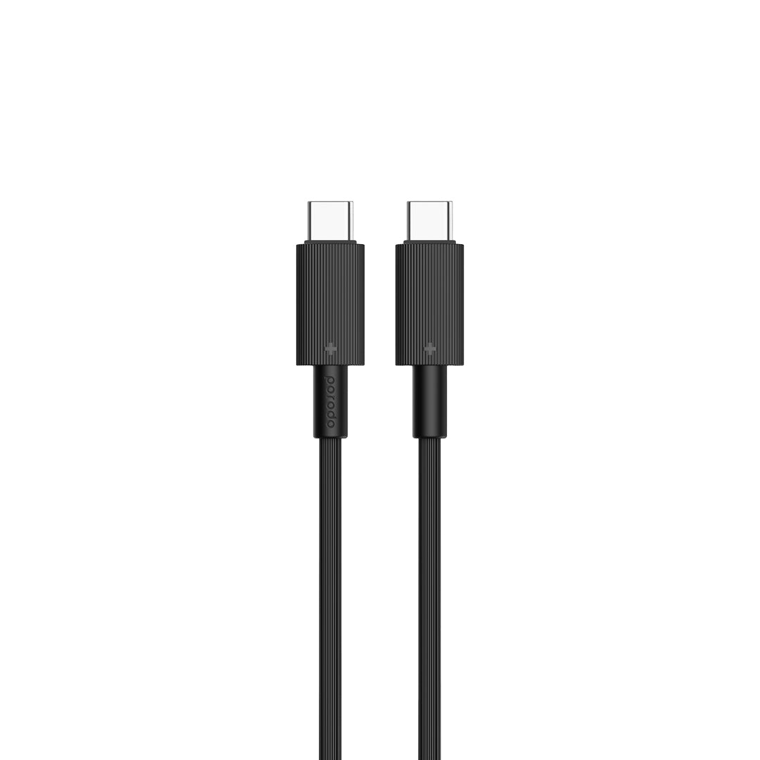 كيبل بورودو يو اس بي سي الى يو اس بي سي بطول 1.2 متر, شحن سريع 60 واط | Porodo USB-C to USB-C PVC Cable 1.2M – 60W PD Fast Charging.