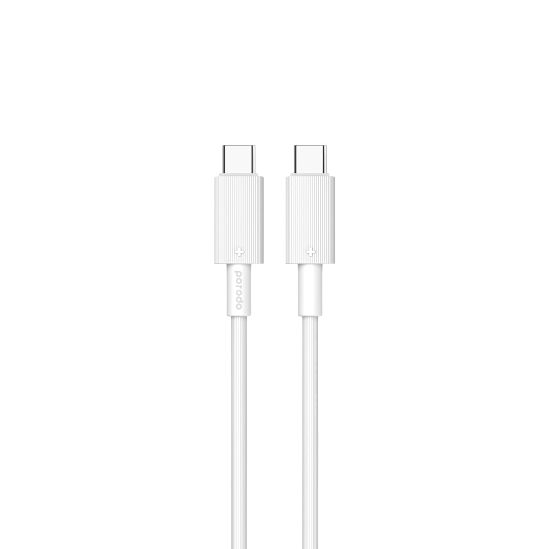 كيبل بورودو يو اس بي سي الى يو اس بي سي بطول 1.2 متر, شحن سريع 60 واط | Porodo USB-C to USB-C PVC Cable 1.2M – 60W PD Fast Charging.
