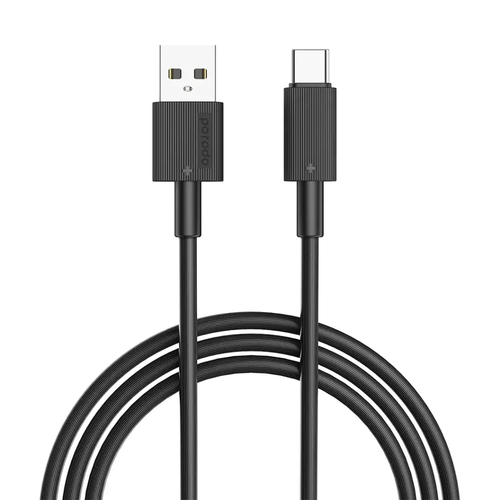 كيبل بورودو يو اس بي اي الى يو اس بي سي بطول 3 متر, شحن سريع | Porodo USB-A to USB-C Durable Charging Cable 3M.