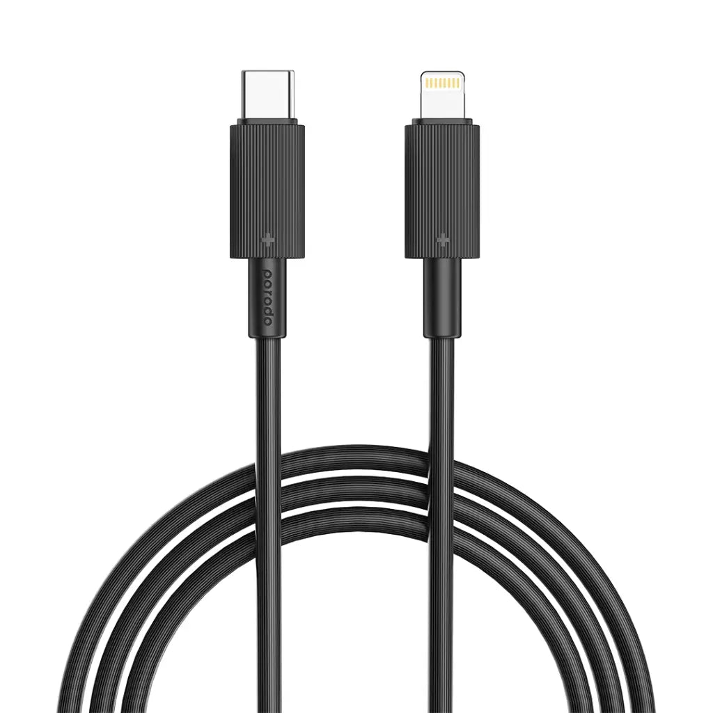 كيبل بورودو من يو اس بي سي الى لايتننغ بطول 3 متر | Porodo Type-C to Lightning PVC Cable 3m.